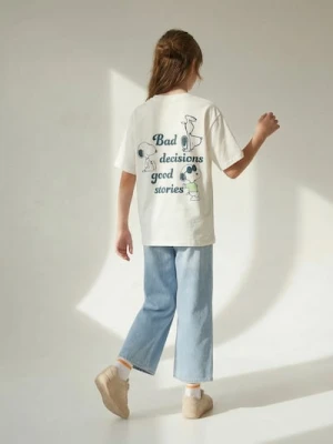 Sinsay - Bawełniana koszulka z nadrukiem Peanuts - kremowy