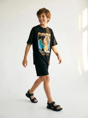 Sinsay - Bawełniana koszulka z nadrukiem Pokemon - czarny