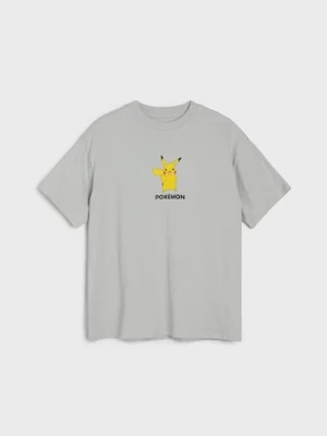 Sinsay - Bawełniana koszulka z nadrukiem Pokemon - szary