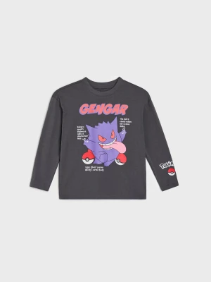 Sinsay - Bawełniana koszulka z nadrukiem Pokémon - szary