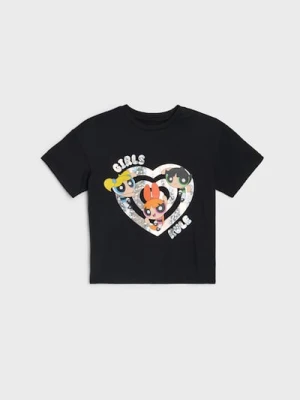 Sinsay - Bawełniana koszulka z nadrukiem Powerpuff Girls - czarny