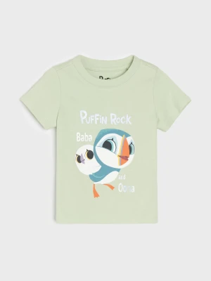 Sinsay - Bawełniana koszulka z nadrukiem Puffin Rock - zielony