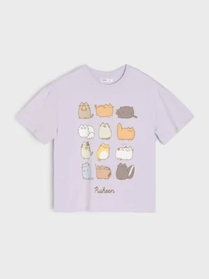 Sinsay - Bawełniana koszulka z nadrukiem Pusheen the Cat - fioletowy