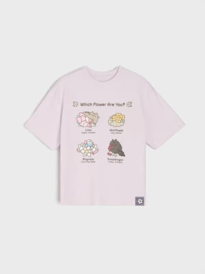 Sinsay - Bawełniana koszulka z nadrukiem Pusheen the Cat - fioletowy