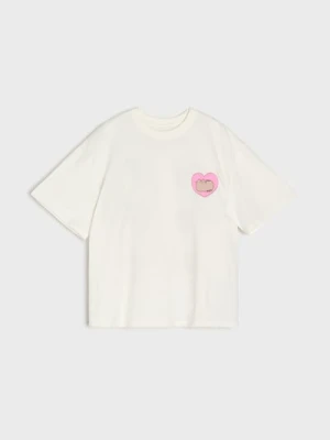 Sinsay - Bawełniana koszulka z nadrukiem Pusheen the Cat - kremowy