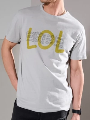 Sinsay - Bawełniana koszulka z nadrukiem regular fit - szary