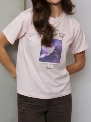 Sinsay - Bawełniana koszulka z nadrukiem - różowy