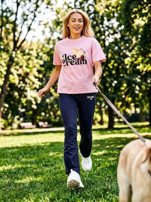 Sinsay - Bawełniana koszulka z nadrukiem - różowy