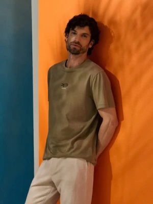 Sinsay - Bawełniana koszulka z nadrukiem ryby - zielony