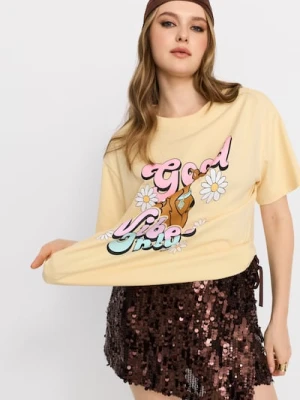 Sinsay - Bawełniana koszulka z nadrukiem Scooby Doo - żółty