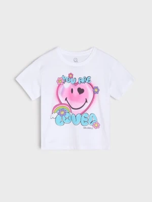 Sinsay - Bawełniana koszulka z nadrukiem SmileyWorld® - biały