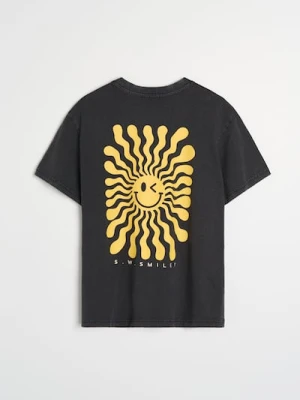 Sinsay - Bawełniana koszulka z nadrukiem Smiley - fioletowy