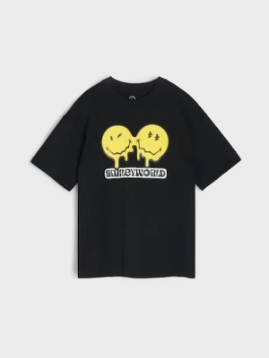 Sinsay - Bawełniana koszulka z nadrukiem Smiley World - czarny