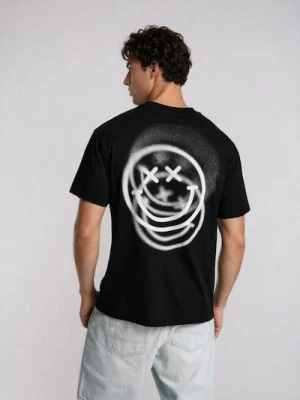 Sinsay - Bawełniana koszulka z nadrukiem S.W. Smiley - czarny