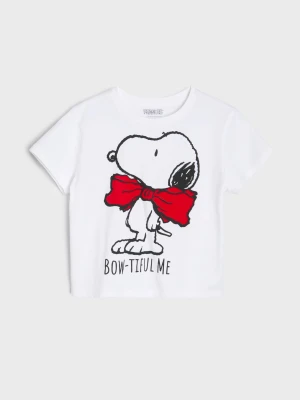 Sinsay - Bawełniana koszulka z nadrukiem Snoopy - biały