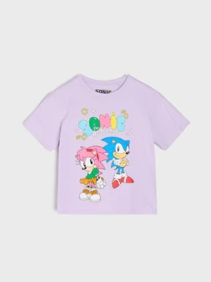 Sinsay - Bawełniana koszulka z nadrukiem Sonic the Hedgehog - fioletowy