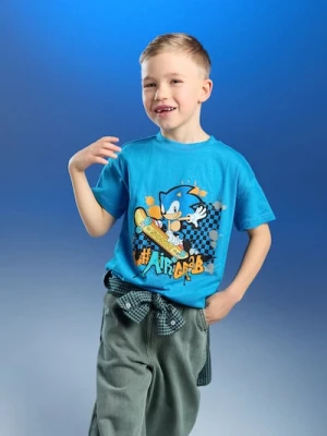 Sinsay - Bawełniana koszulka z nadrukiem Sonic the Hedgehog - niebieski