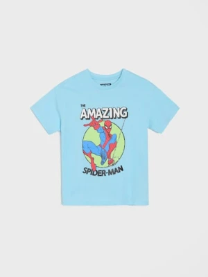 Sinsay - Bawełniana koszulka z nadrukiem Spider-Man - niebieski