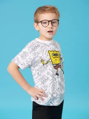 Sinsay - Bawełniana koszulka z nadrukiem SpongeBob SquarePants - biały
