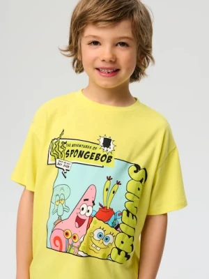 Sinsay - Bawełniana koszulka z nadrukiem SpongeBob SquarePants - żółty