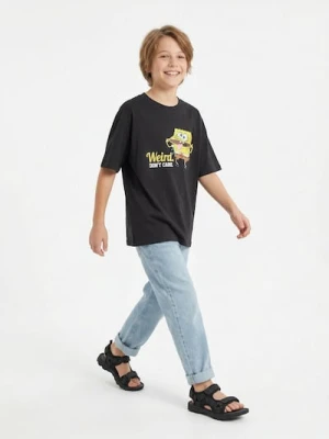 Sinsay - Bawełniana koszulka z nadrukiem SpongeBob - szary