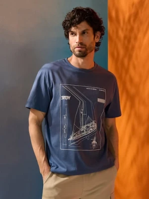 Sinsay - Bawełniana koszulka z nadrukiem statku - szary