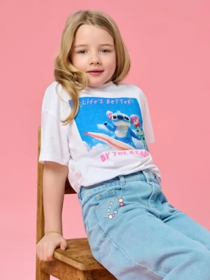 Sinsay - Bawełniana koszulka z nadrukiem Stitch - biały