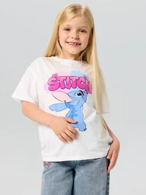 Sinsay - Bawełniana koszulka z nadrukiem Stitch - biały