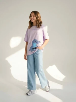 Sinsay - Bawełniana koszulka z nadrukiem Stitch - błękitny