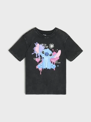 Sinsay - Bawełniana koszulka z nadrukiem Stitch - czarny