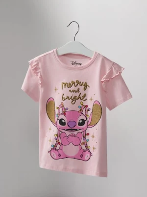 Sinsay - Bawełniana koszulka z nadrukiem Stitch - różowy