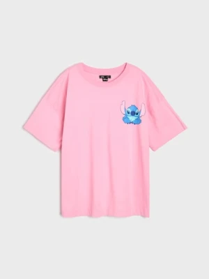 Zdjęcie produktu Sinsay - Bawełniana koszulka z nadrukiem Stitch - różowy