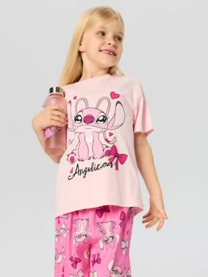 Sinsay - Bawełniana koszulka z nadrukiem Stitch - różowy