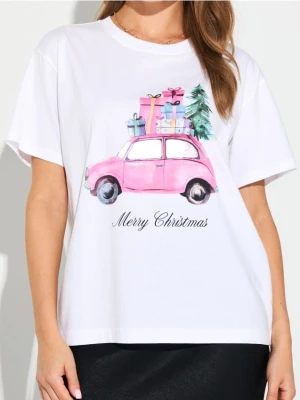 Sinsay - Bawełniana koszulka z nadrukiem świątecznym - biały