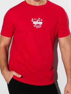 Sinsay - Bawełniana koszulka z nadrukiem świątecznym - czerwony