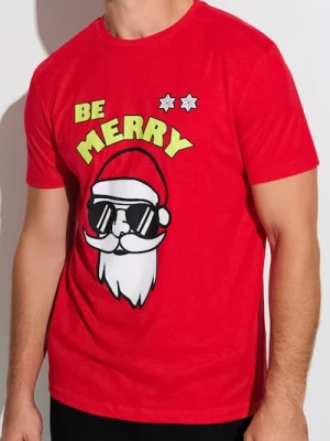 Sinsay - Bawełniana koszulka z nadrukiem świątecznym - czerwony