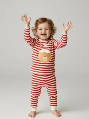 Sinsay - Bawełniana koszulka z nadrukiem świątecznym - kremowy