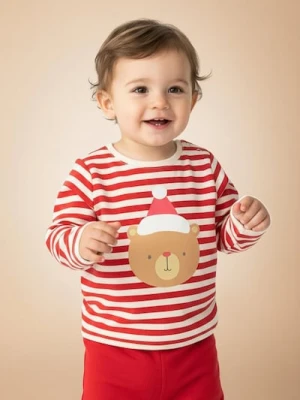 Sinsay - Bawełniana koszulka z nadrukiem świątecznym - kremowy