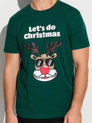 Sinsay - Bawełniana koszulka z nadrukiem świątecznym - zielony