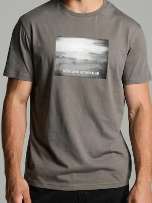 Sinsay - Bawełniana koszulka z nadrukiem - szary