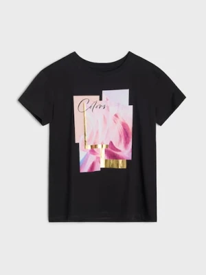 Sinsay - Bawełniana koszulka z nadrukiem - czarny