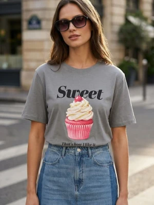 Sinsay - Bawełniana koszulka z nadrukiem - szary