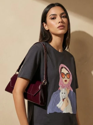 Sinsay - Bawełniana koszulka z nadrukiem - szary