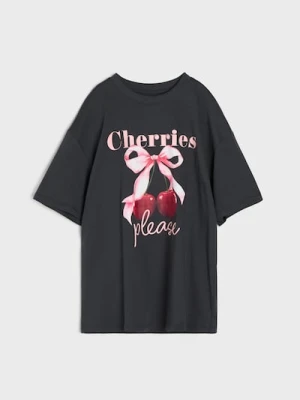 Sinsay - Bawełniana koszulka z nadrukiem - szary