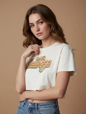 Sinsay - Bawełniana koszulka z nadrukiem The Beach Boys - kremowy