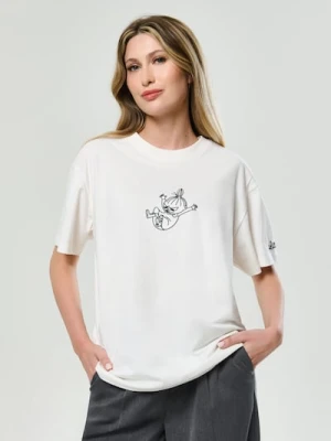 Sinsay - Bawełniana koszulka z nadrukiem The Moomins - kremowy