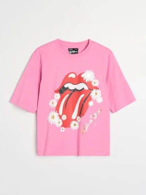 Zdjęcie produktu Sinsay - Bawełniana koszulka z nadrukiem The Rolling Stones - begonia