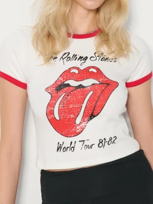 Sinsay - Bawełniana koszulka z nadrukiem The Rolling Stones - czerwony