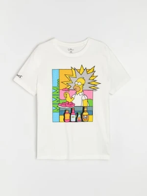 Zdjęcie produktu Sinsay - Bawełniana koszulka z nadrukiem The Simpsons - kremowy