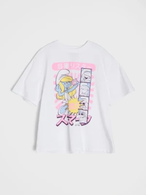 Sinsay - Bawełniana koszulka z nadrukiem The Smurfs - biały